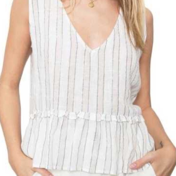 Rails Tops - Rails Mira Striped V-Neck Peplum Tank Top Size Small Beige White